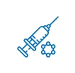 Blue icon of an injection syringe.