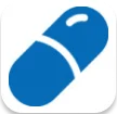 Blue icon of a medical capsule or pill.