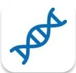 Blue icon of a chromosome structure.